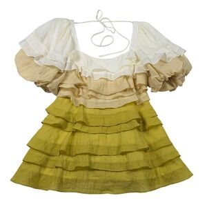 Strut & Bolt Ruffle Top Womens S Yellow Ombre Good‎ Tiered Puff Sleeve